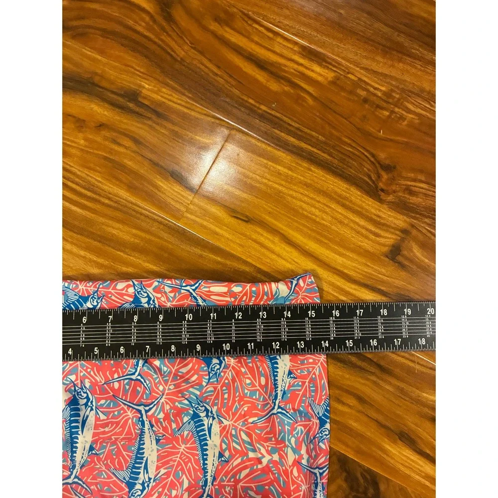 Mens Tropical Marlin Print Swim Trunks Coral Blue Palm Leaf Board‎ Shorts Large
